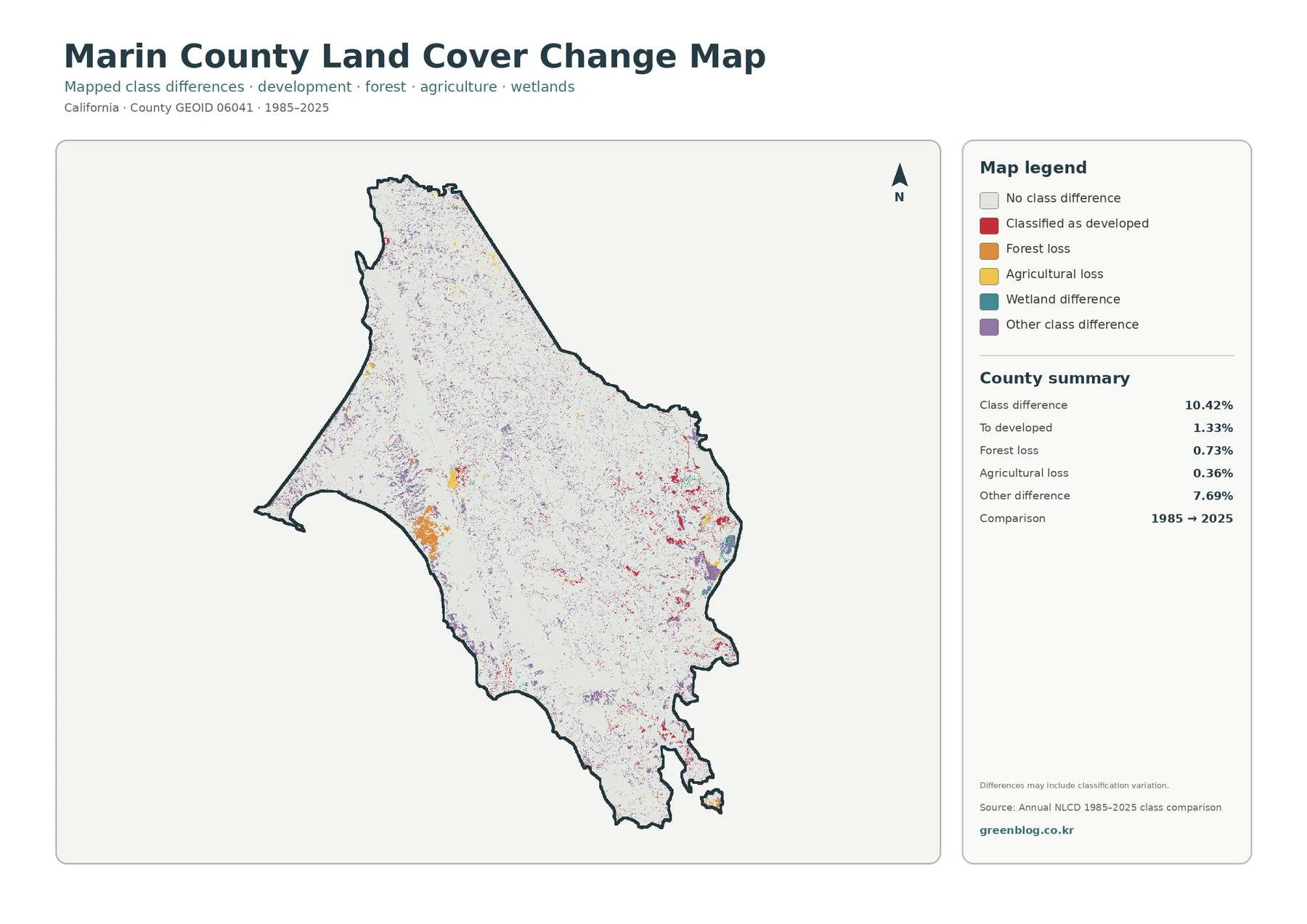 Marin County 토지 피복 변화 지도