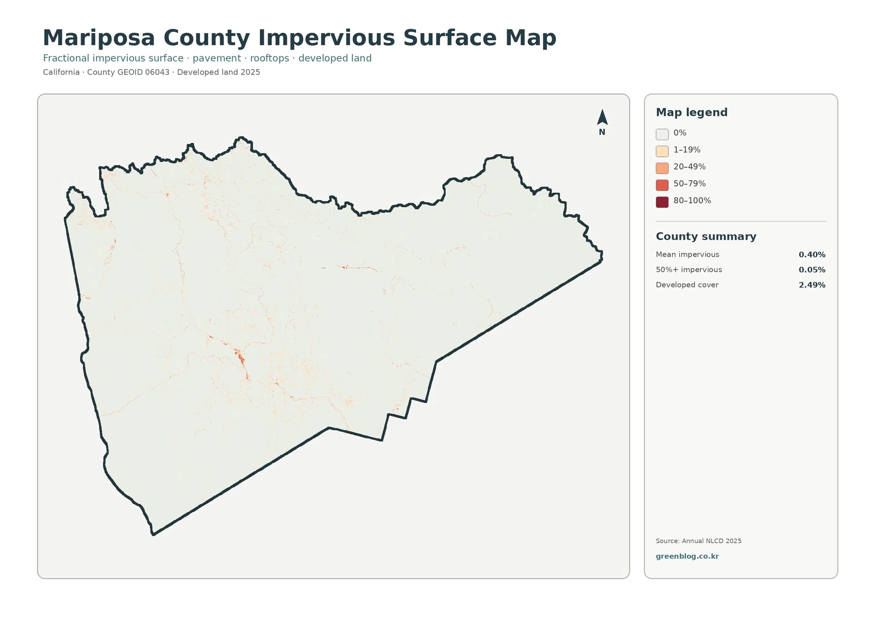 Mariposa County 불투수·개발지 지도
