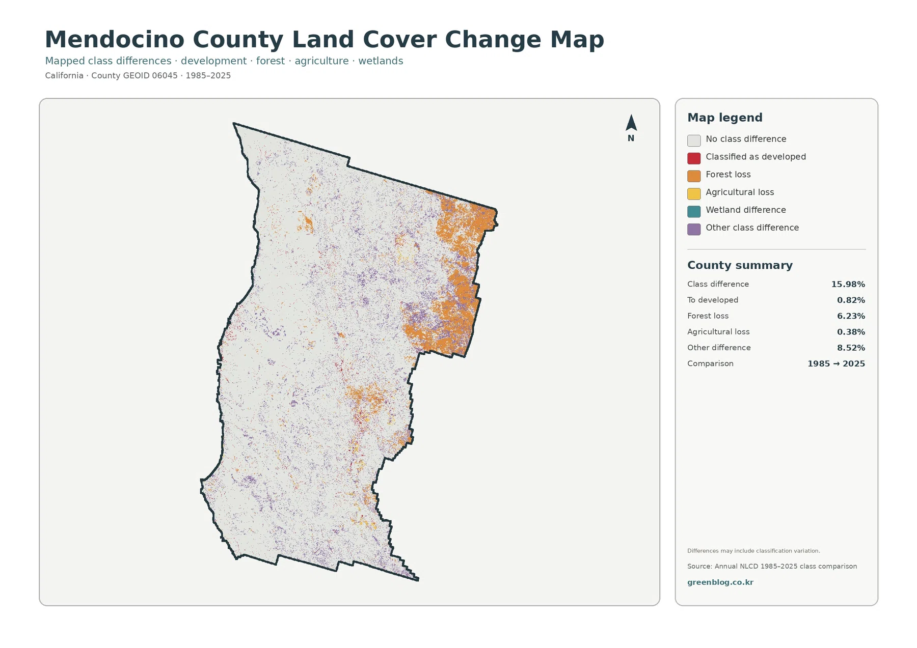 Mendocino County 토지 피복 변화 지도
