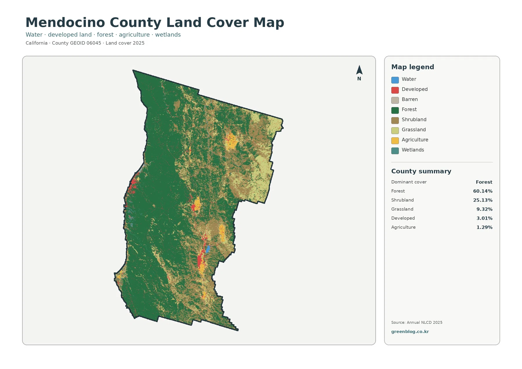 Mendocino County 토지 피복 지도