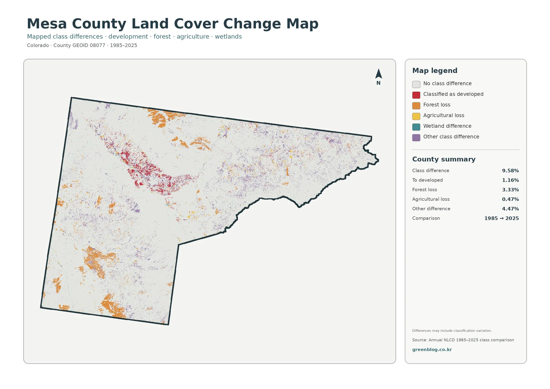Mesa County 토지 피복 변화 지도