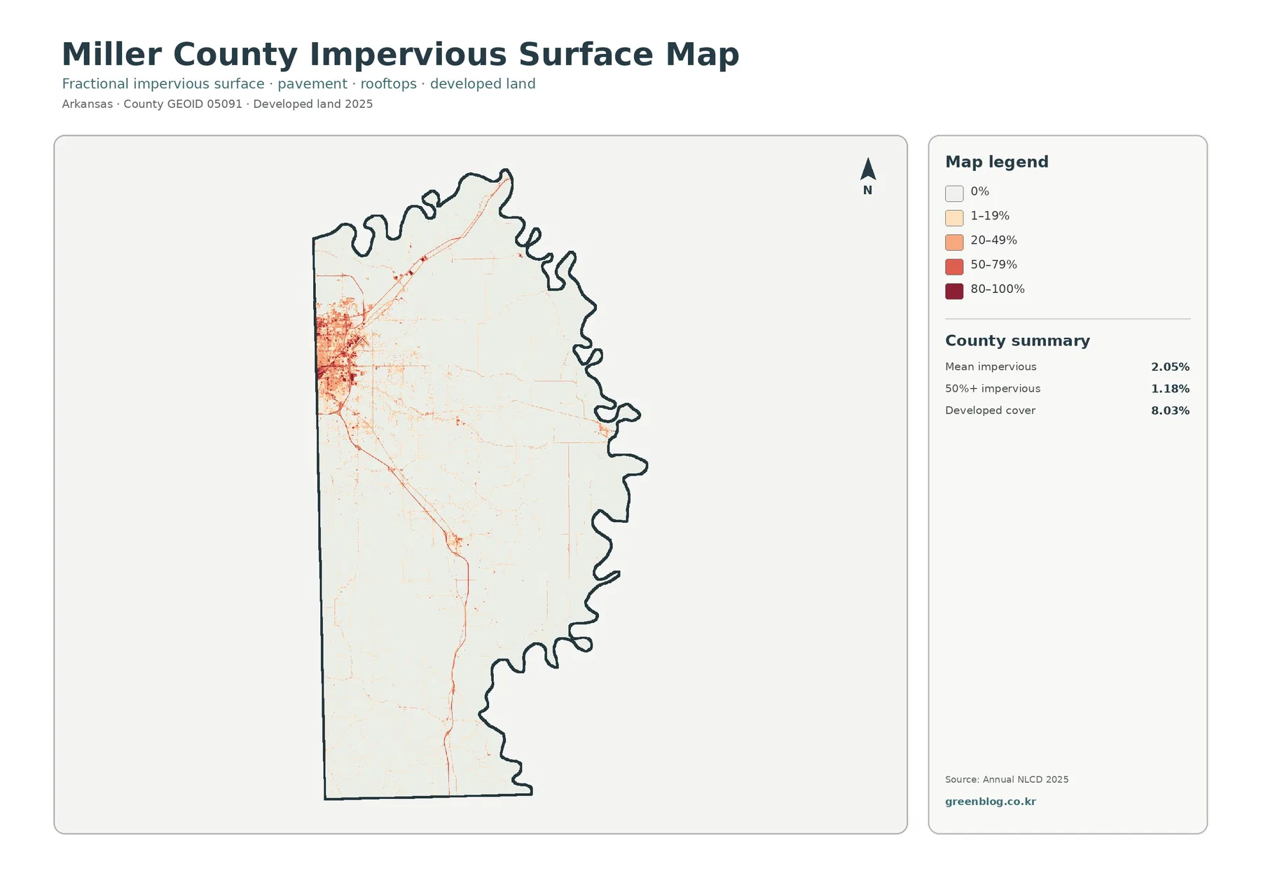 Miller County impervious surface and developed land map