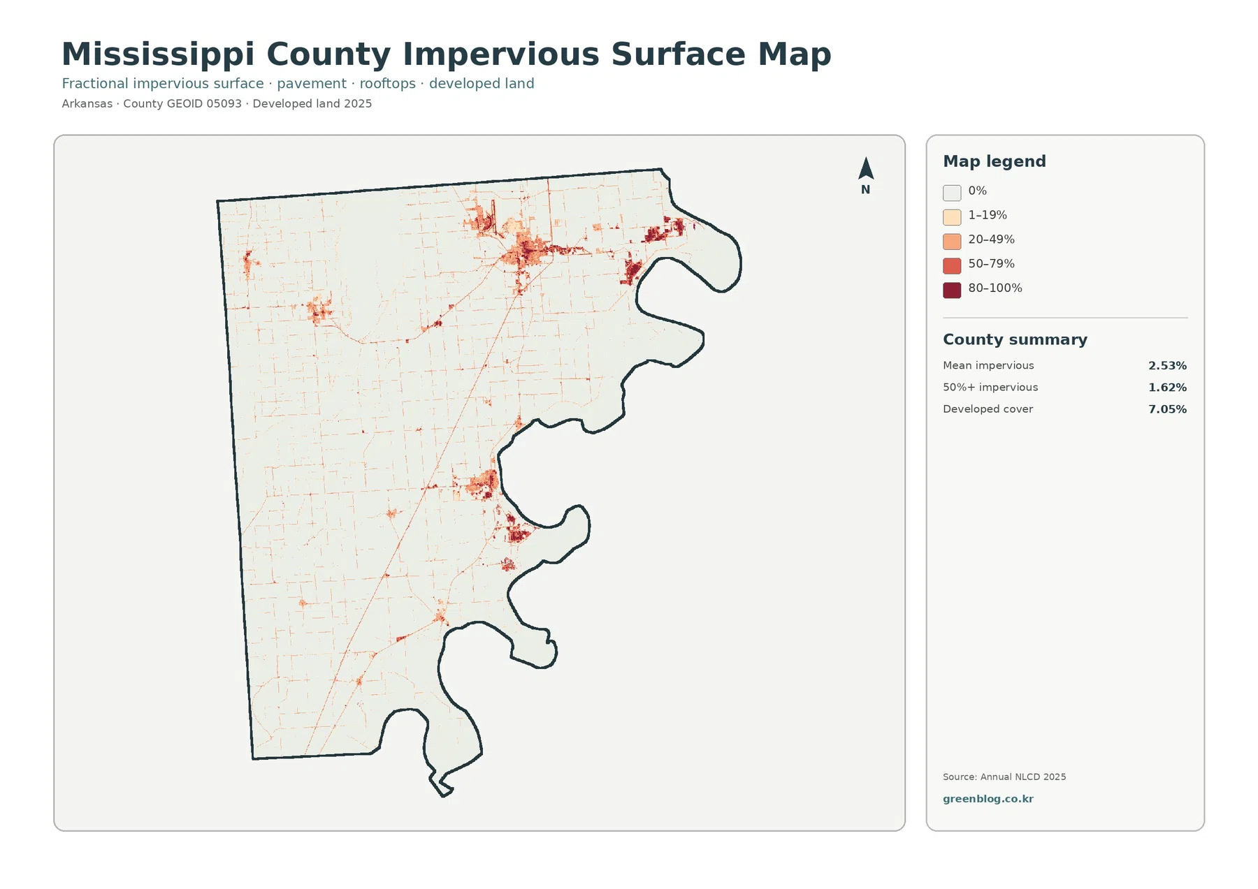 Mississippi County 불투수·개발지 지도