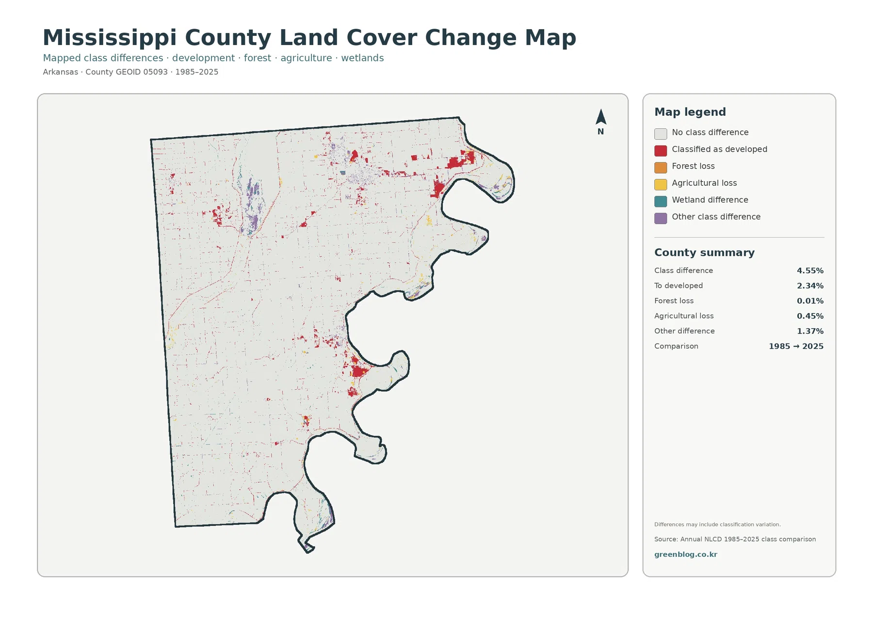 Mississippi County 토지 피복 변화 지도