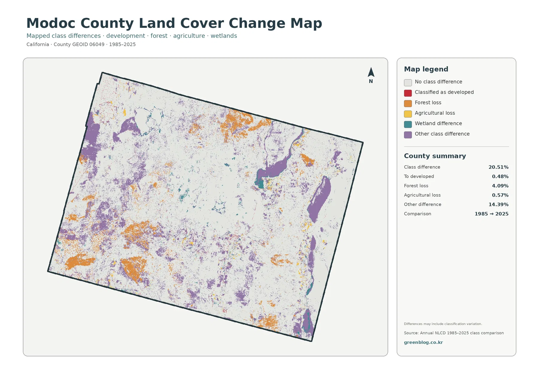 Modoc County 토지 피복 변화 지도