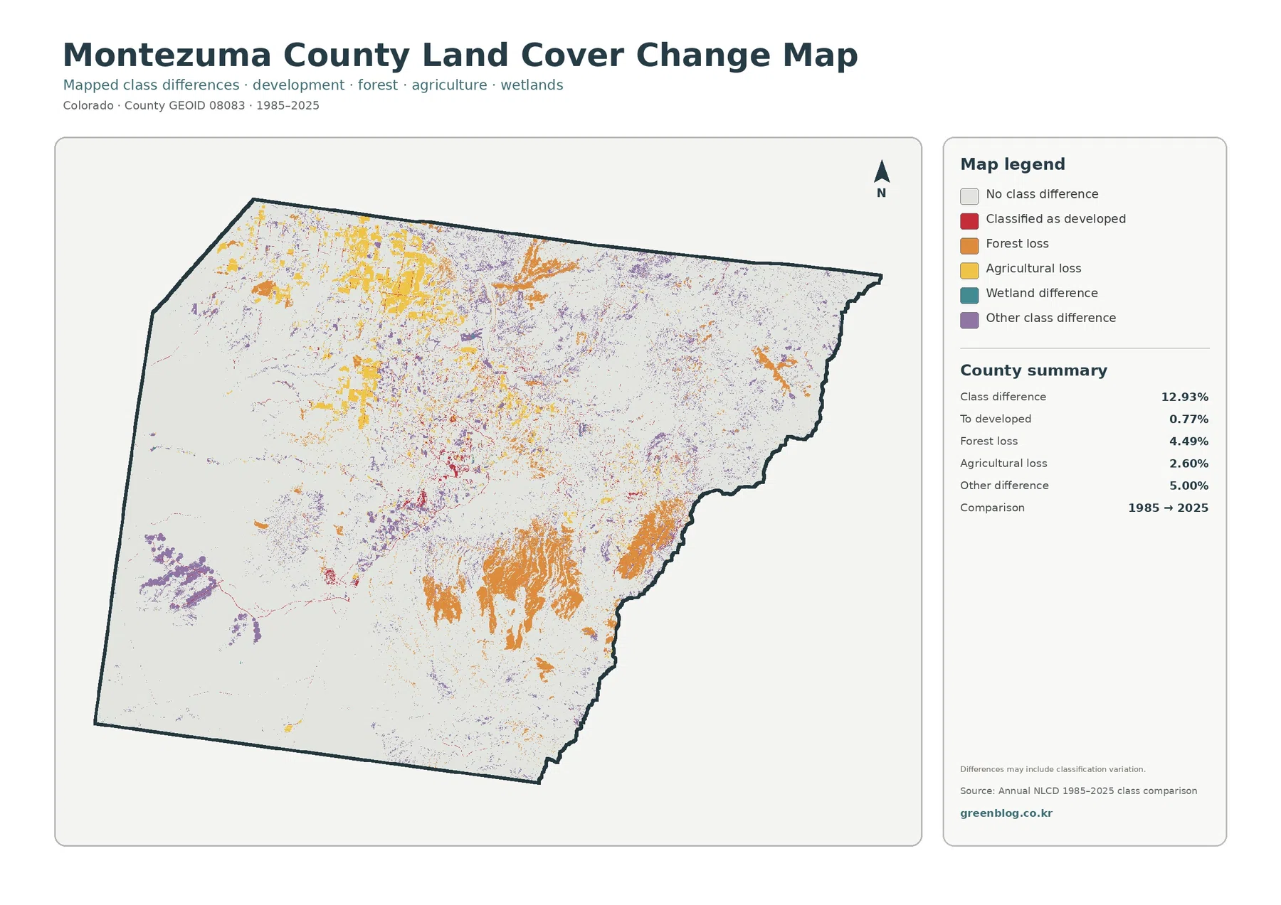 Montezuma County 토지 피복 변화 지도
