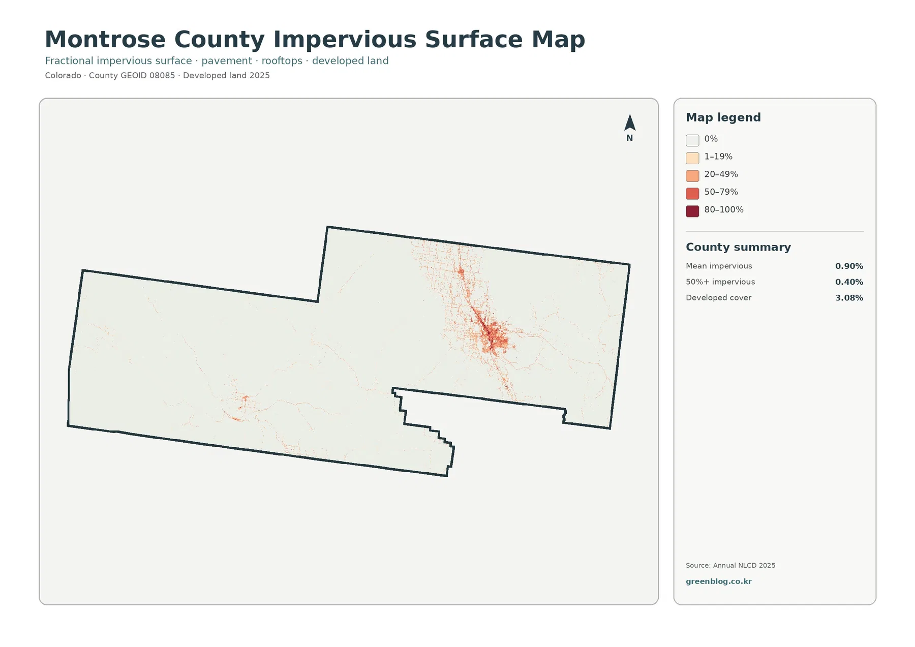 Montrose County 불투수·개발지 지도