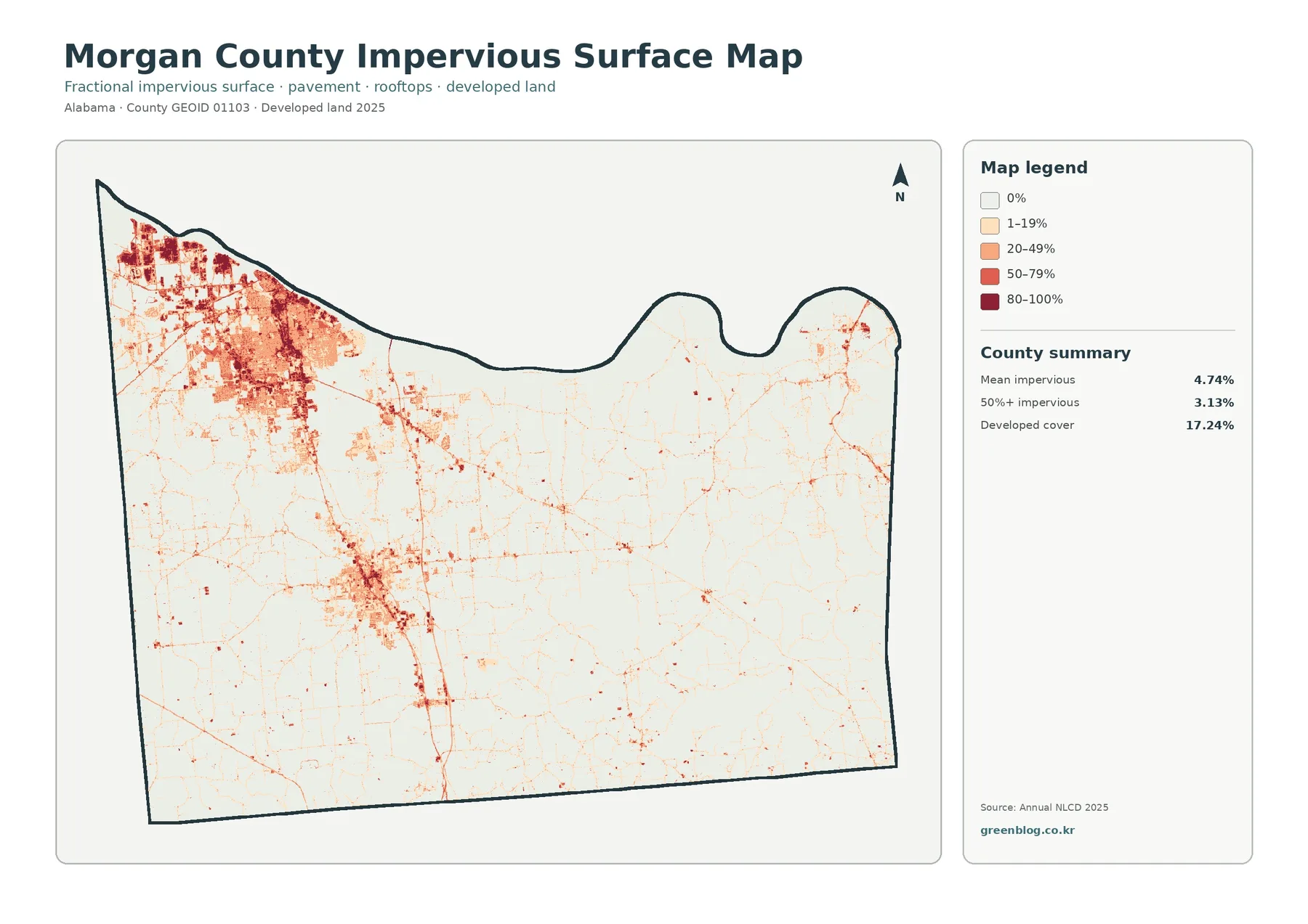 Morgan County impervious surface and developed land map