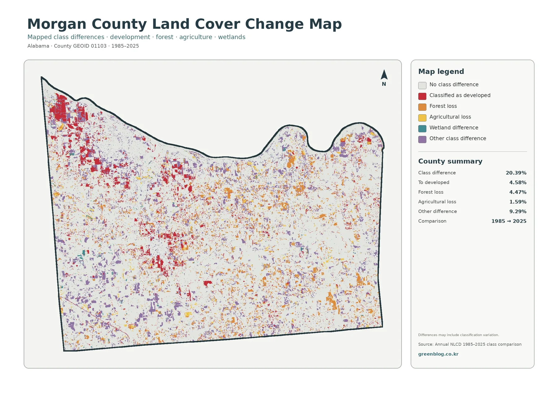 Morgan County land cover change map