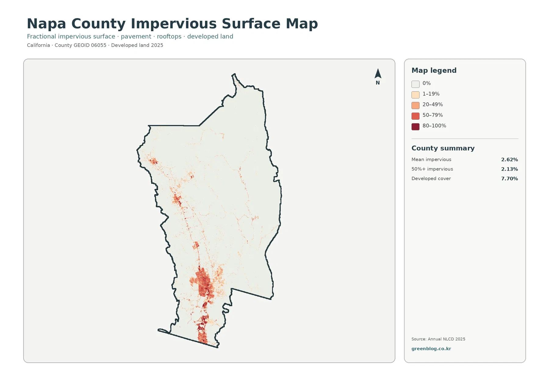Napa County 불투수·개발지 지도