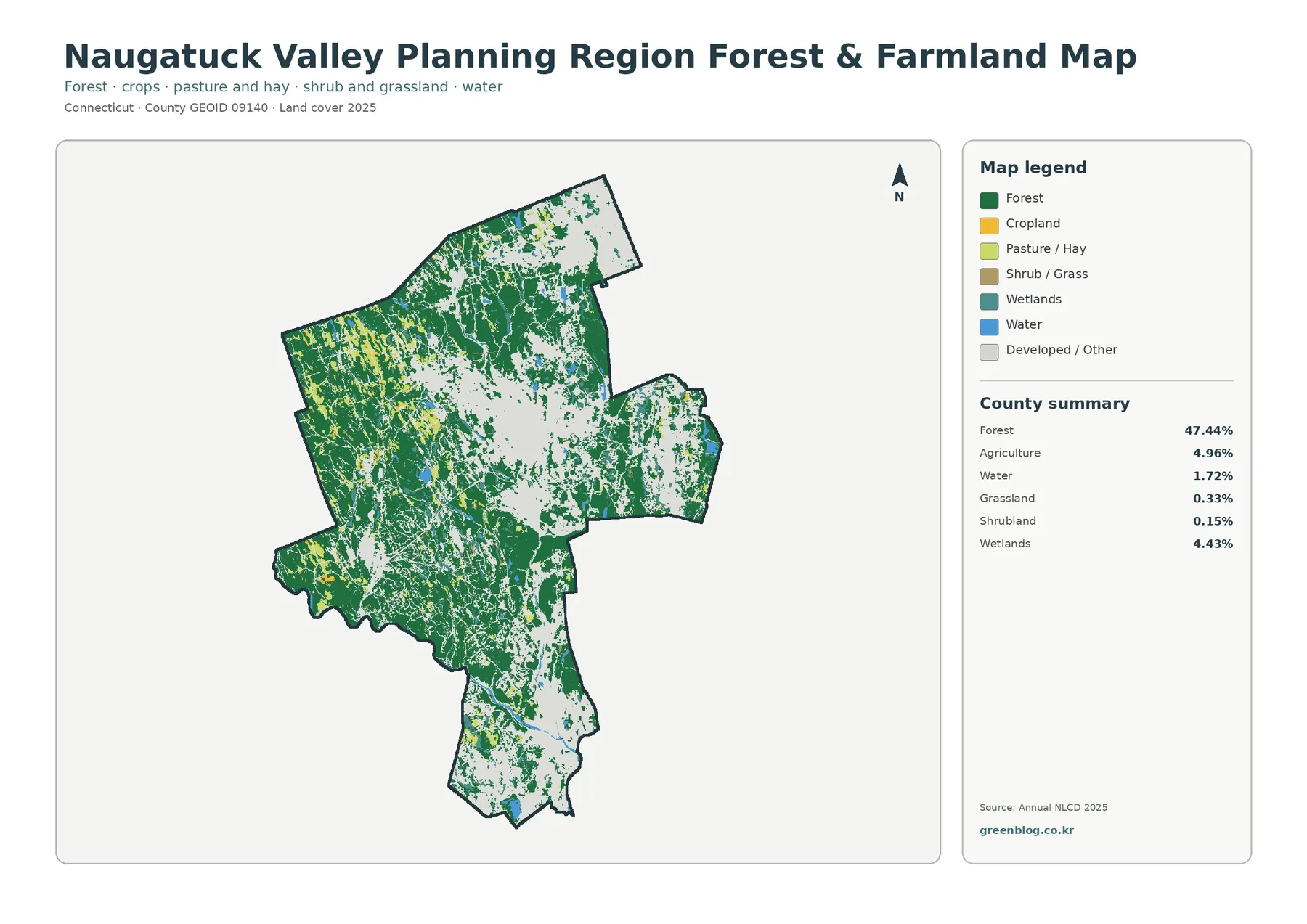 Naugatuck Valley Planning Region 산림·농경지 지도