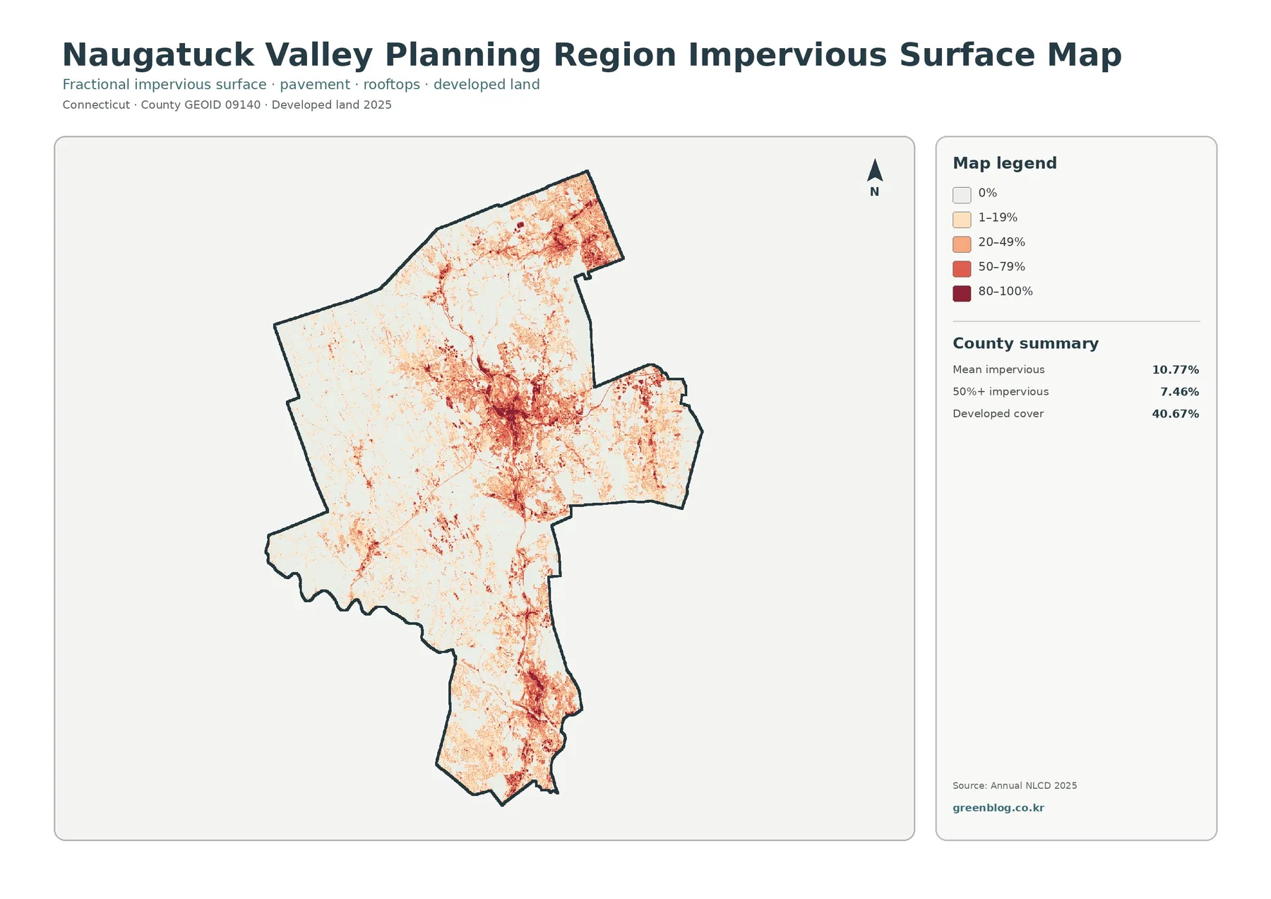 Naugatuck Valley Planning Region 불투수·개발지 지도