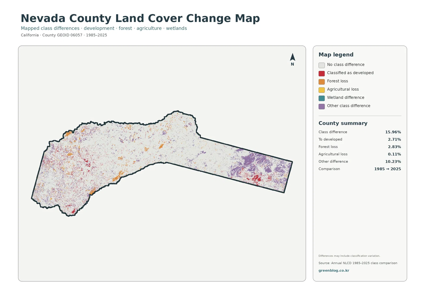 Nevada County 토지 피복 변화 지도