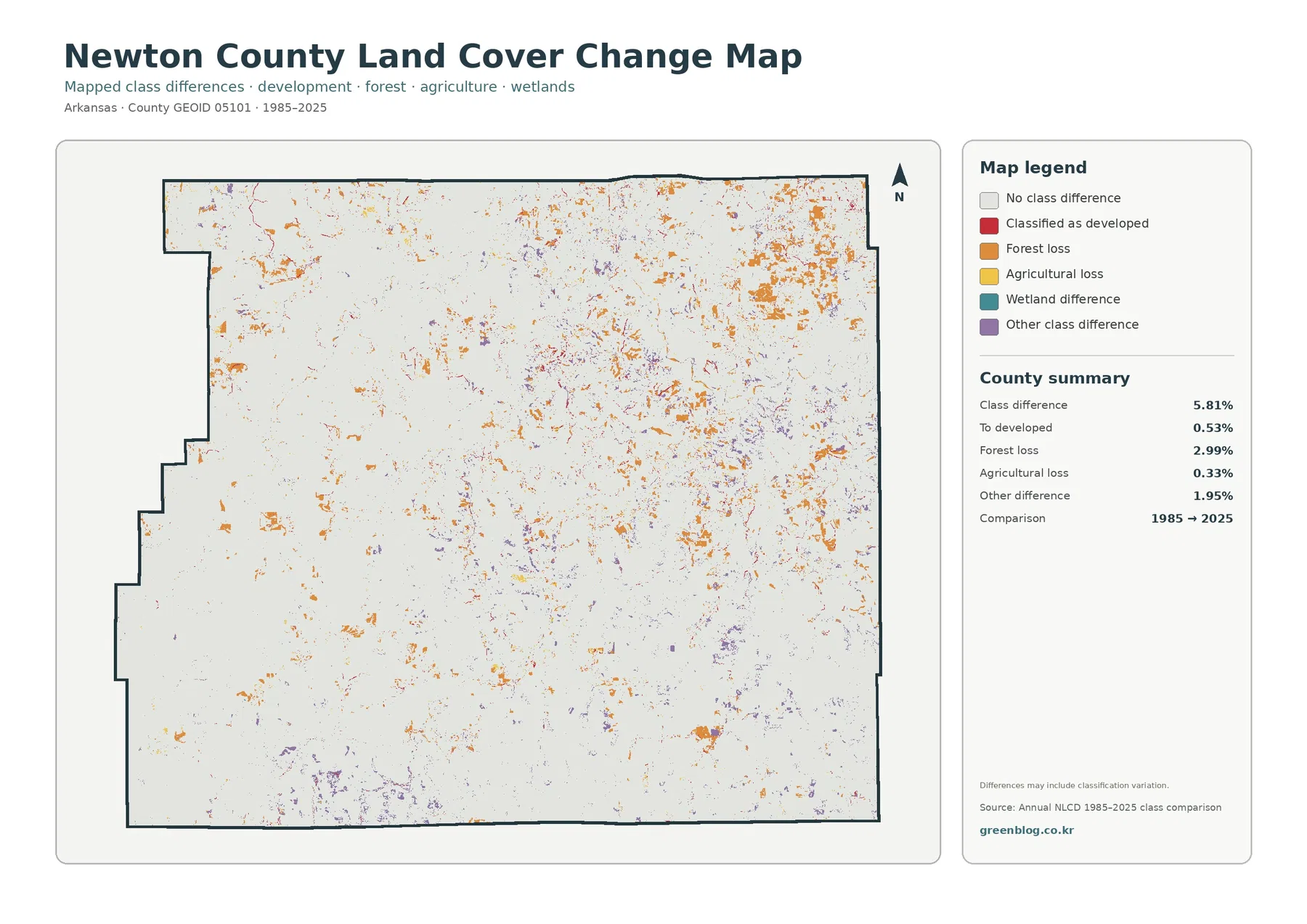 Newton County land cover change map