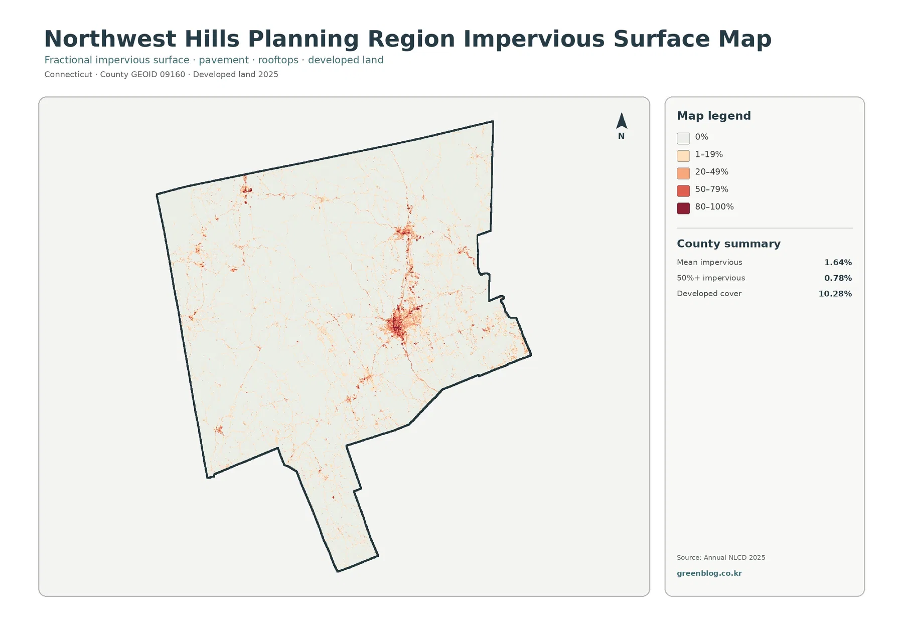 Northwest Hills Planning Region impervious surface and developed land map