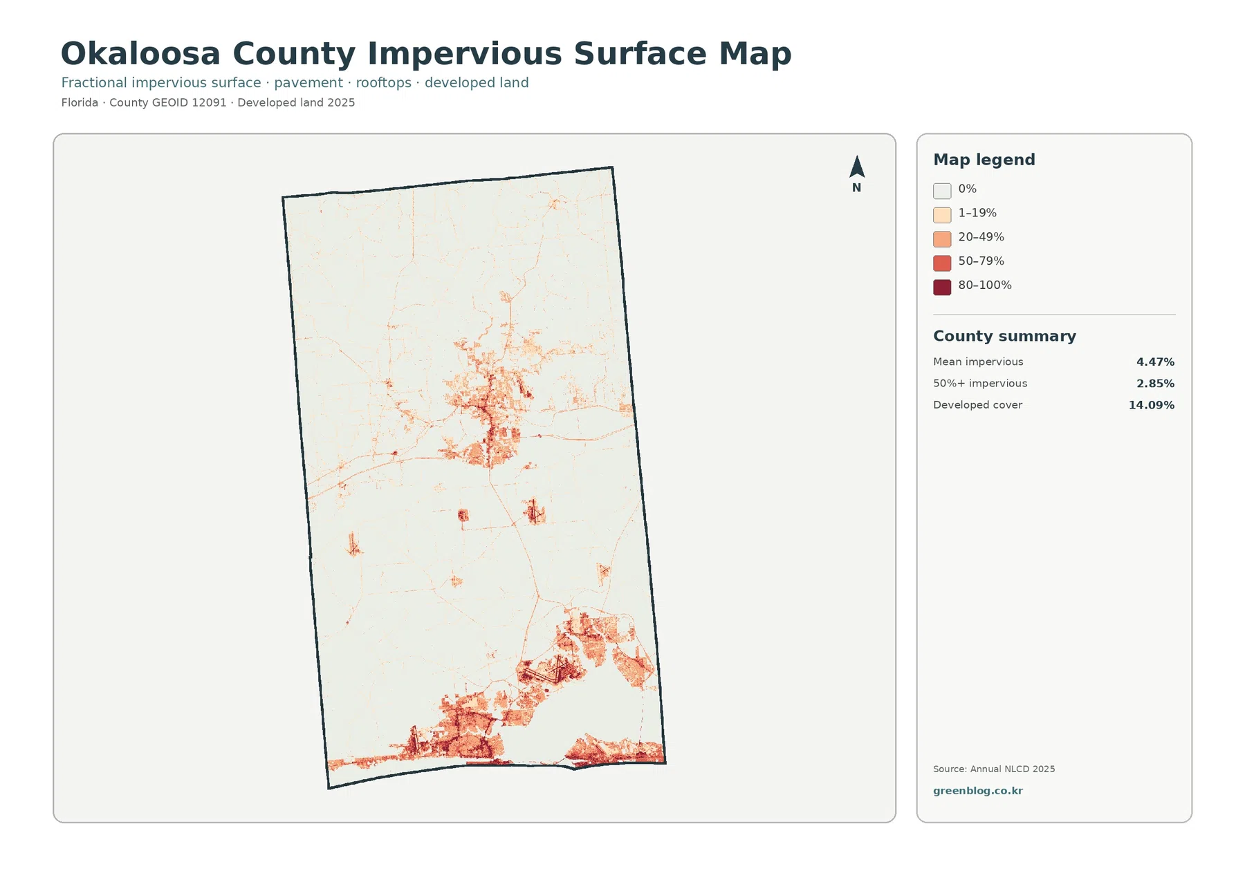 Okaloosa County impervious surface and developed land map