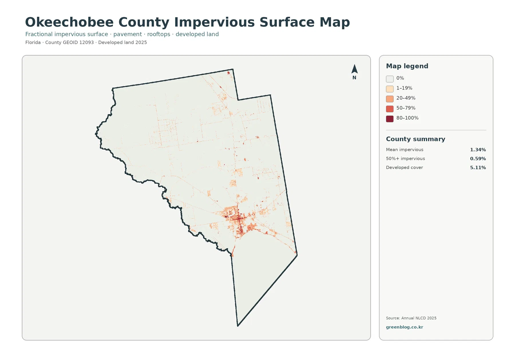 Okeechobee County impervious surface and developed land map