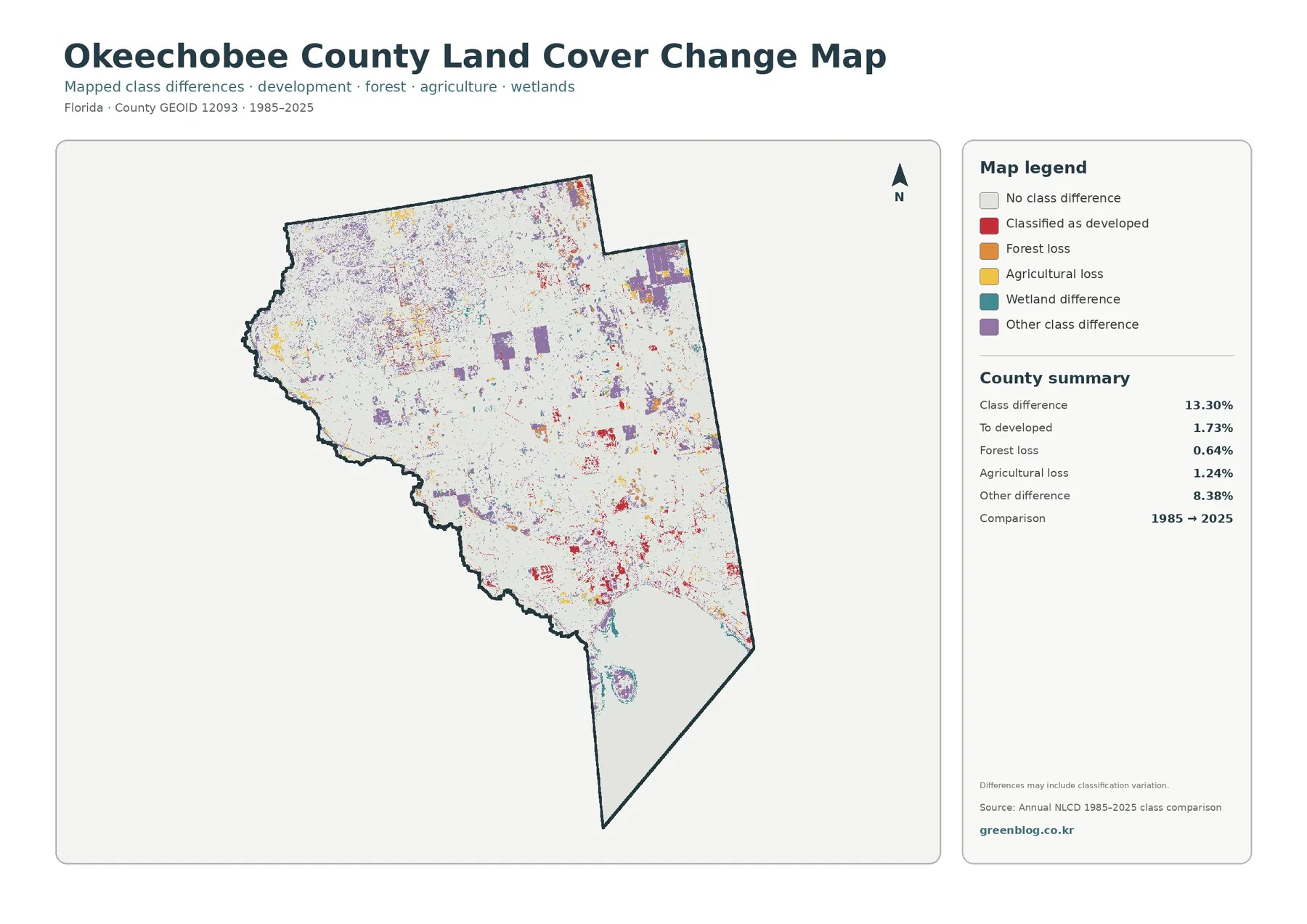 Okeechobee County land cover change map