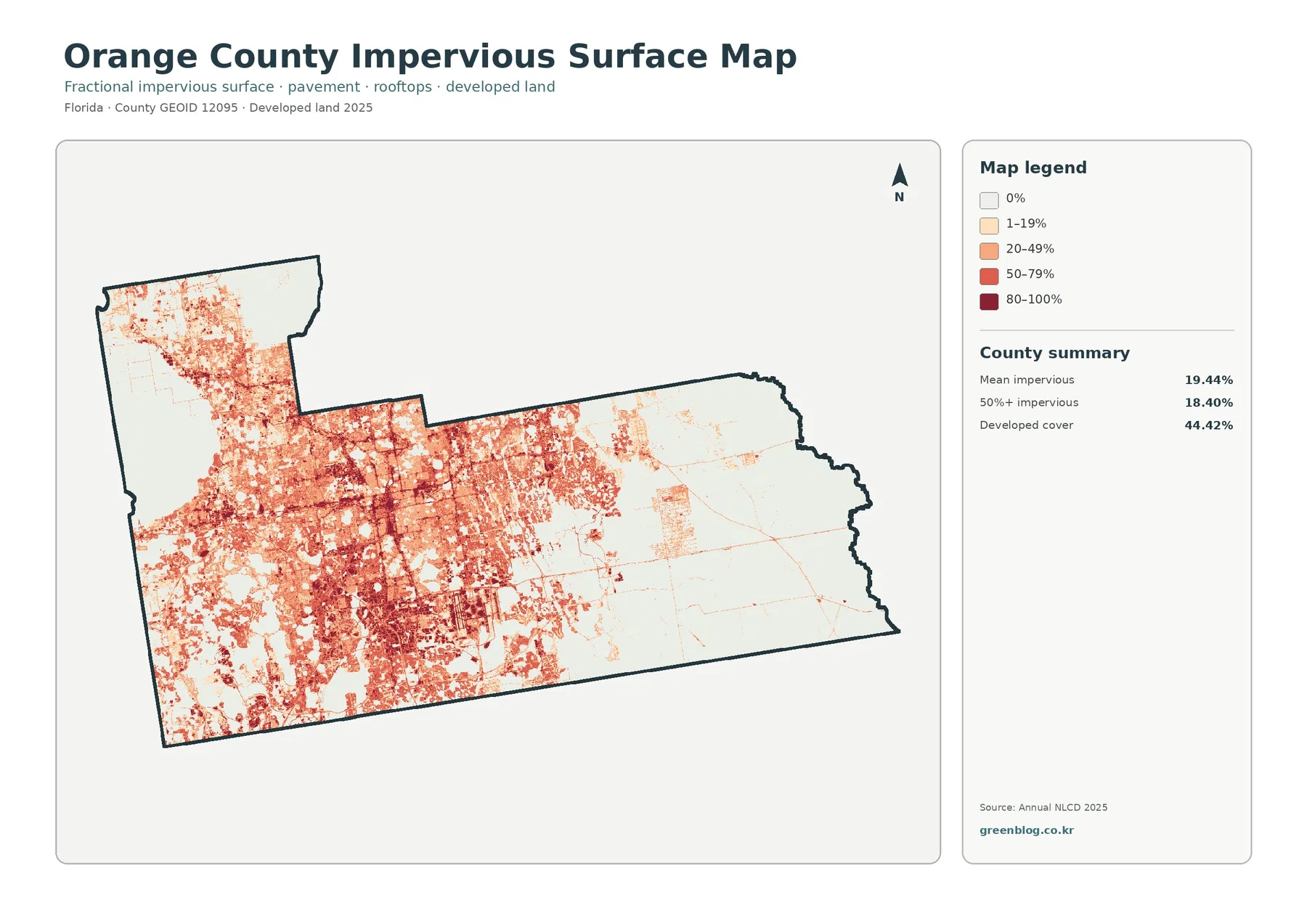 Orange County impervious surface and developed land map