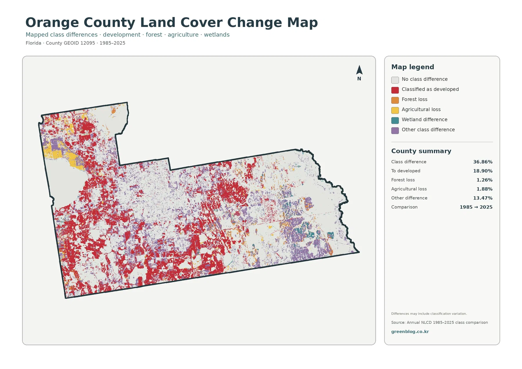 Orange County land cover change map