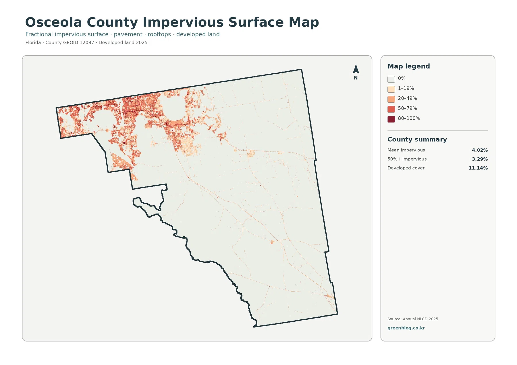Osceola County impervious surface and developed land map