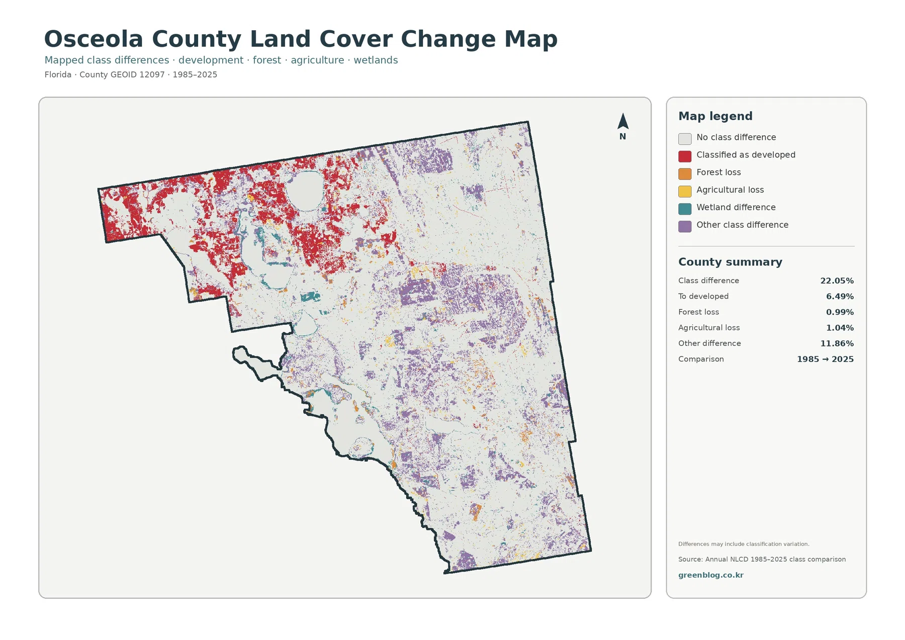 Osceola County land cover change map