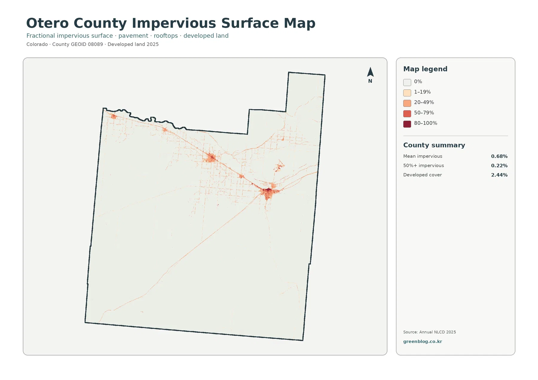 Otero County impervious surface and developed land map