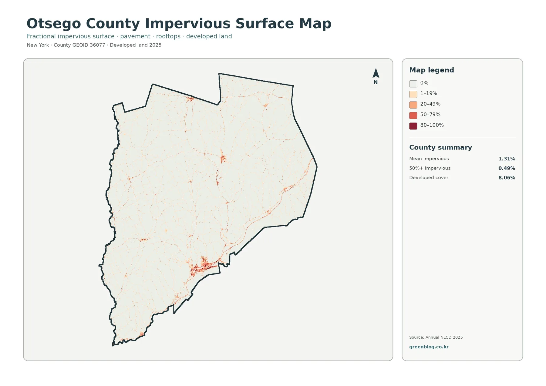 Otsego County 불투수·개발지 지도