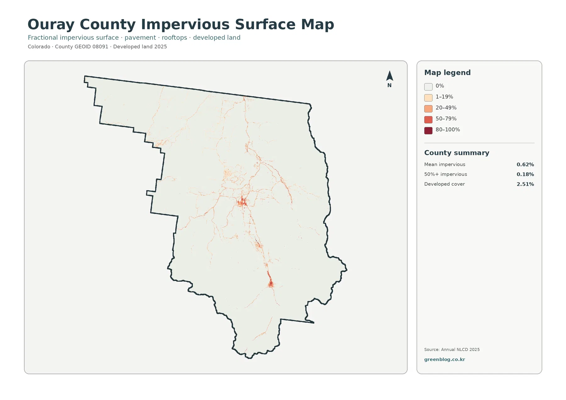 Ouray County impervious surface and developed land map