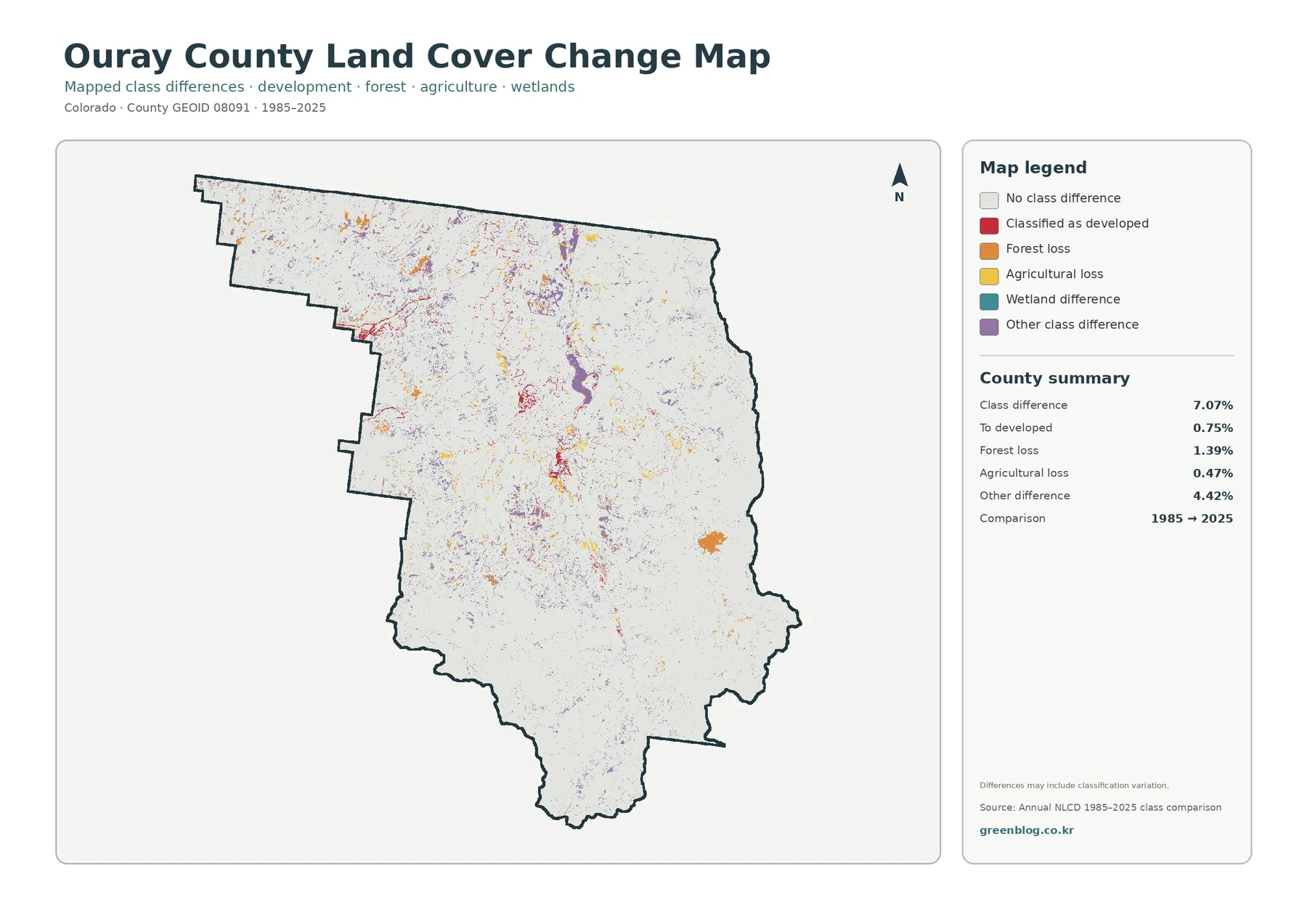 Ouray County land cover change map