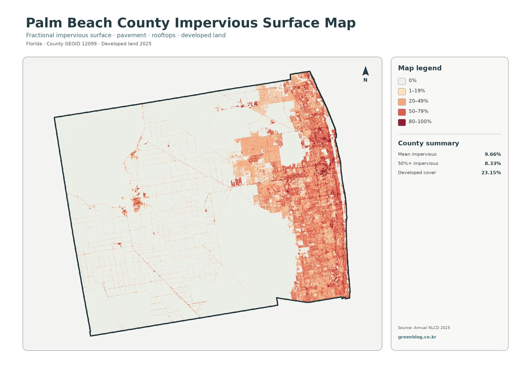 Palm Beach County impervious surface and developed land map