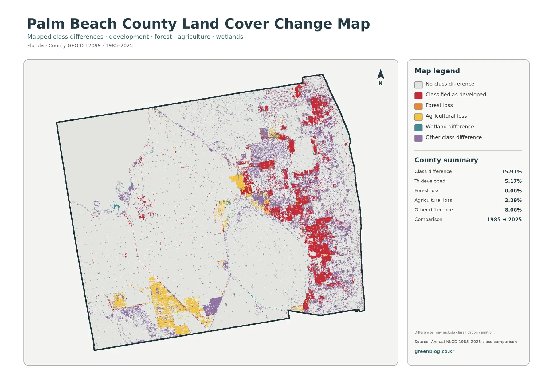 Palm Beach County land cover change map