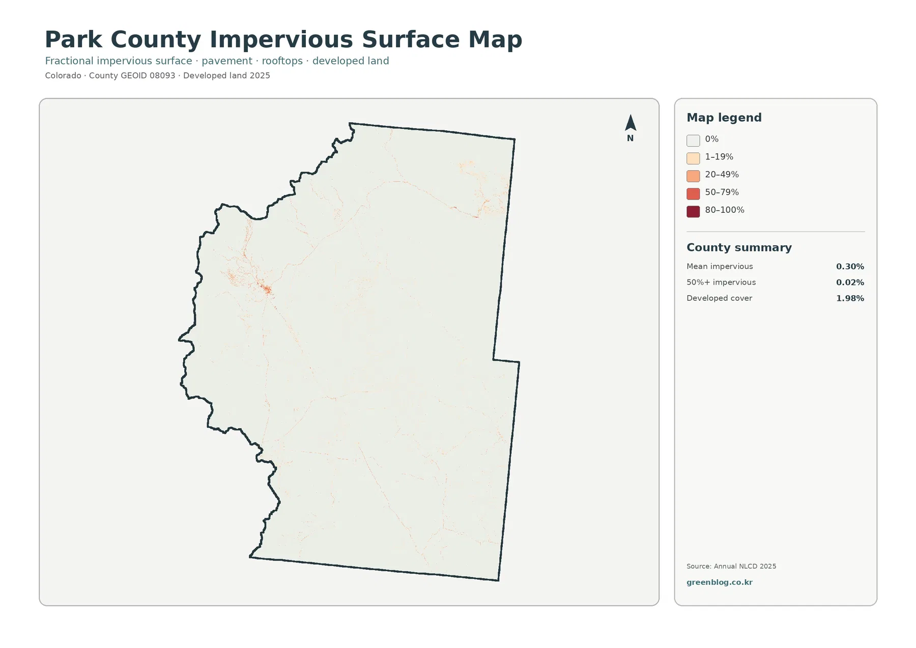 Park County impervious surface and developed land map