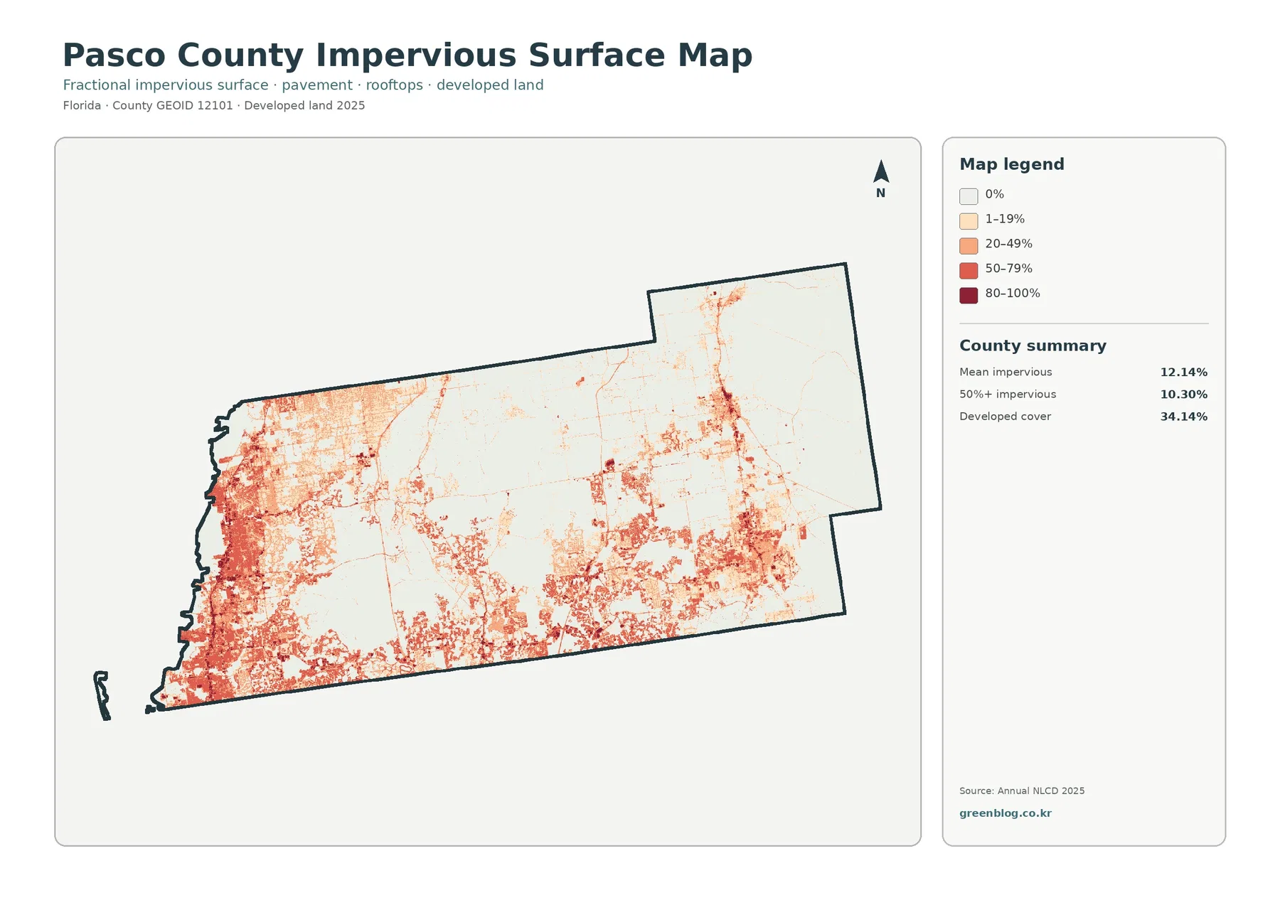 Pasco County impervious surface and developed land map
