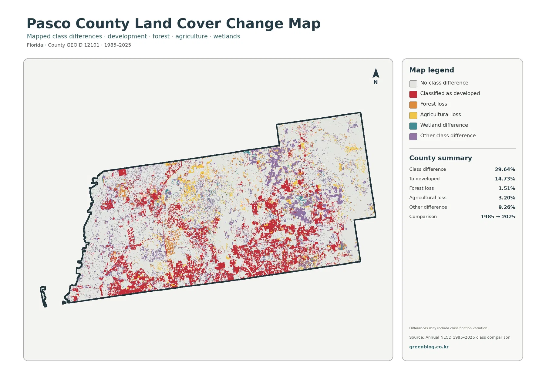 Pasco County land cover change map