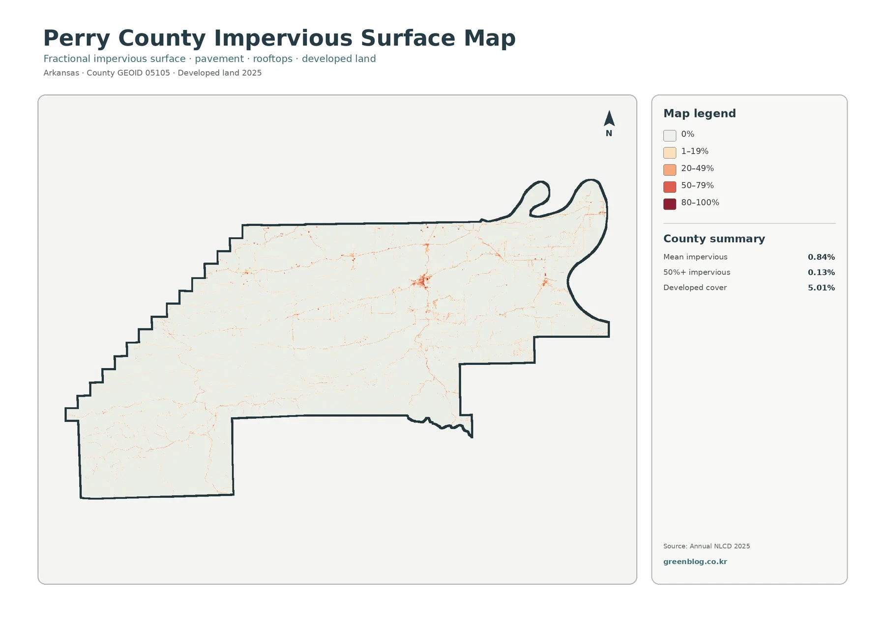 Perry County impervious surface and developed land map