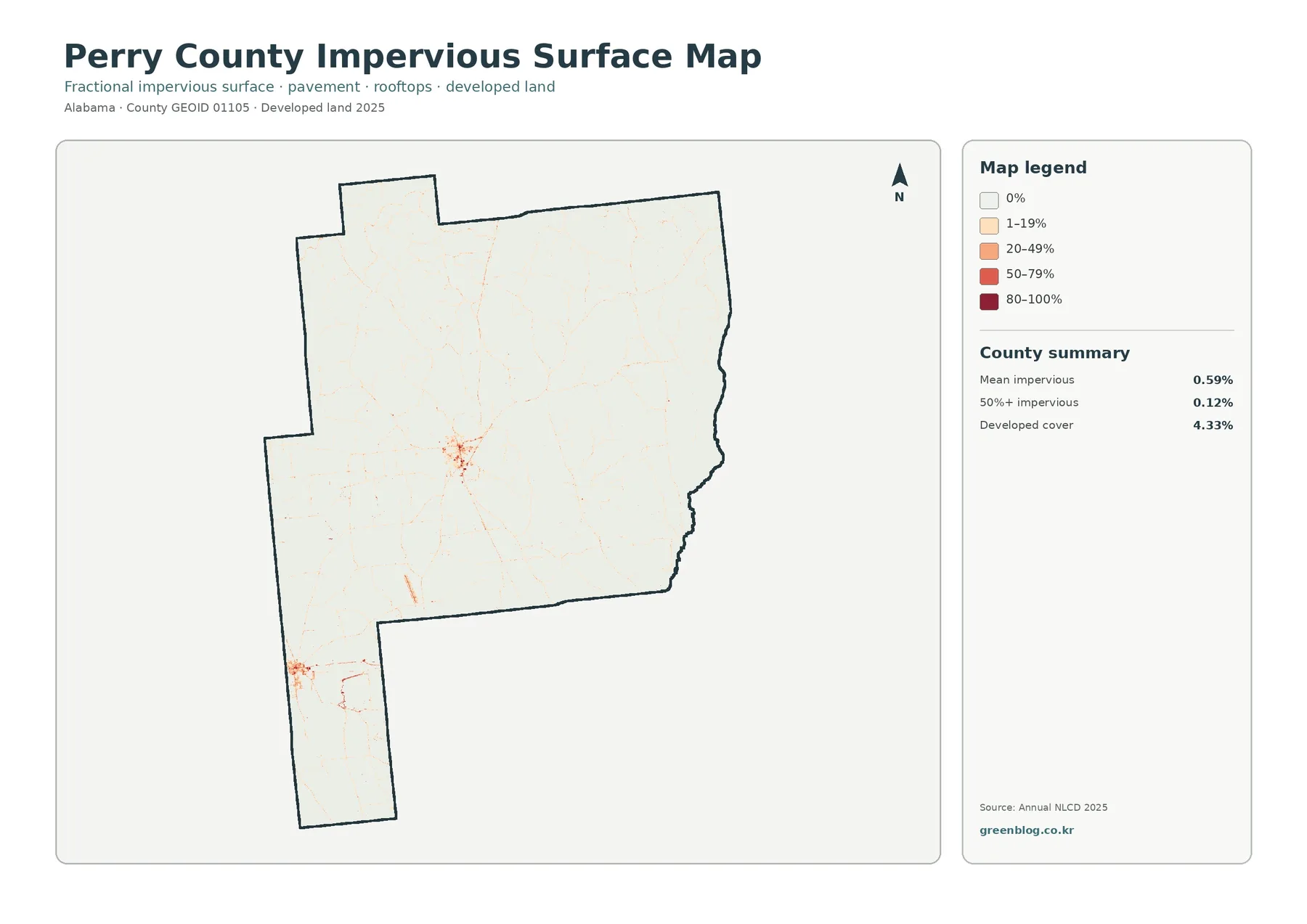Perry County impervious surface and developed land map