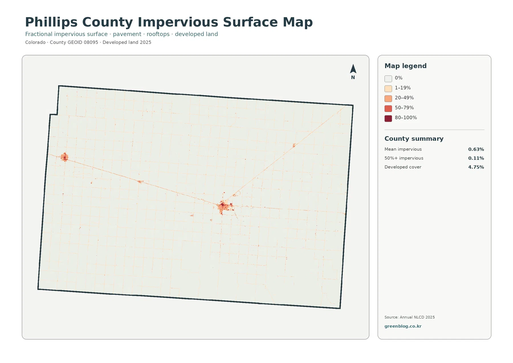 Phillips County impervious surface and developed land map