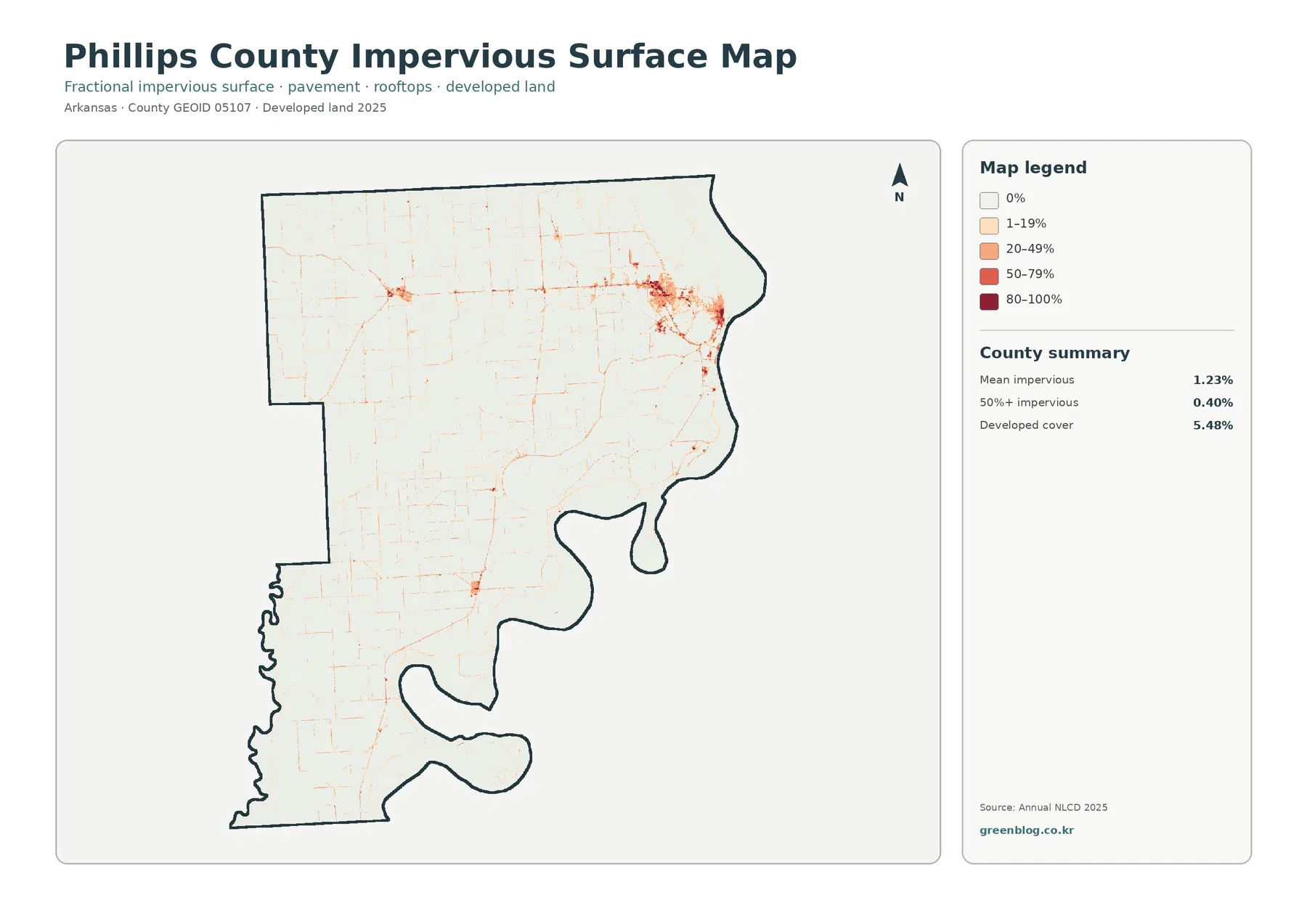 Phillips County impervious surface and developed land map