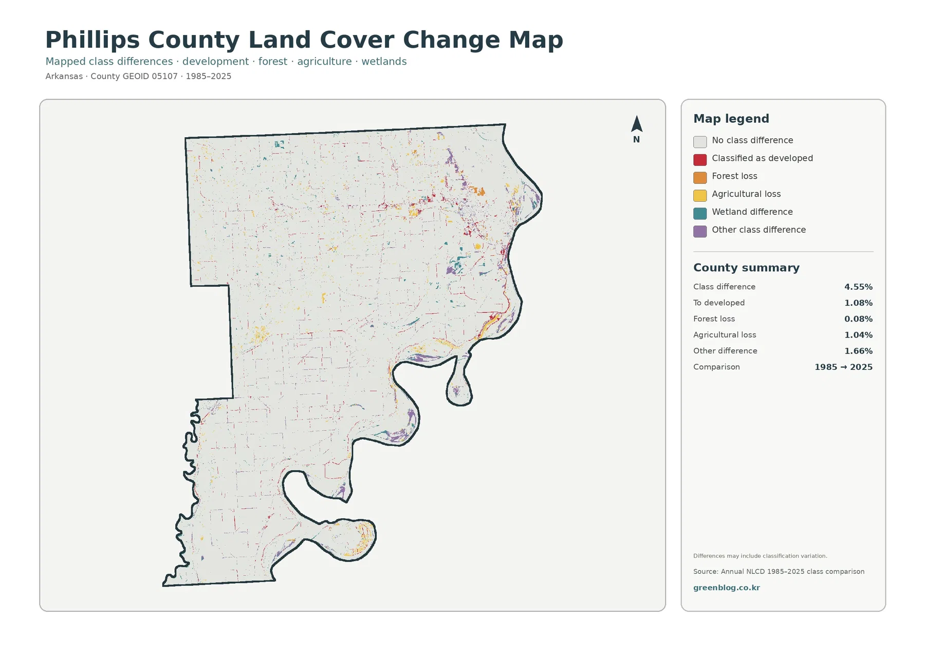 Phillips County land cover change map