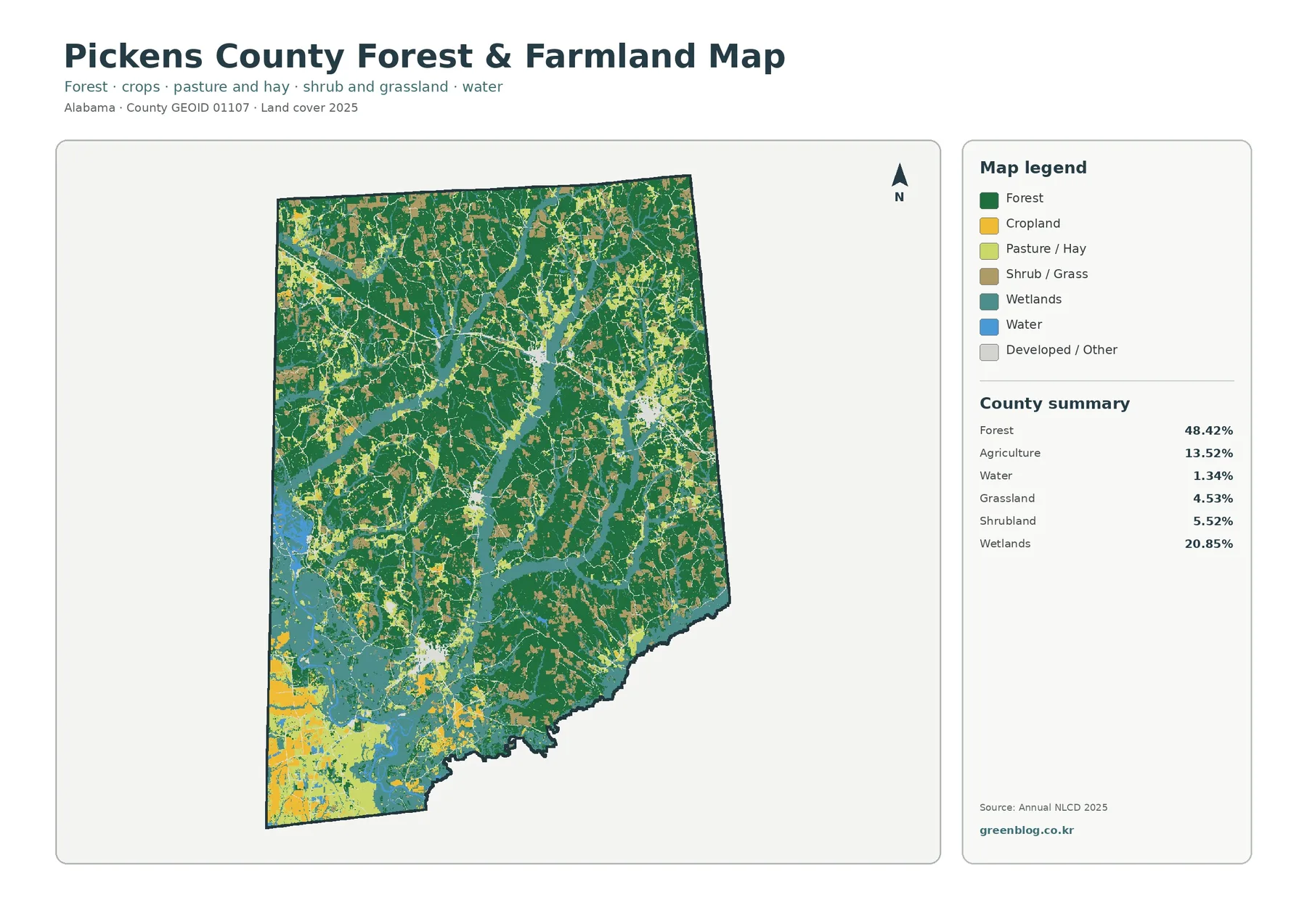 Pickens County forest and farmland map