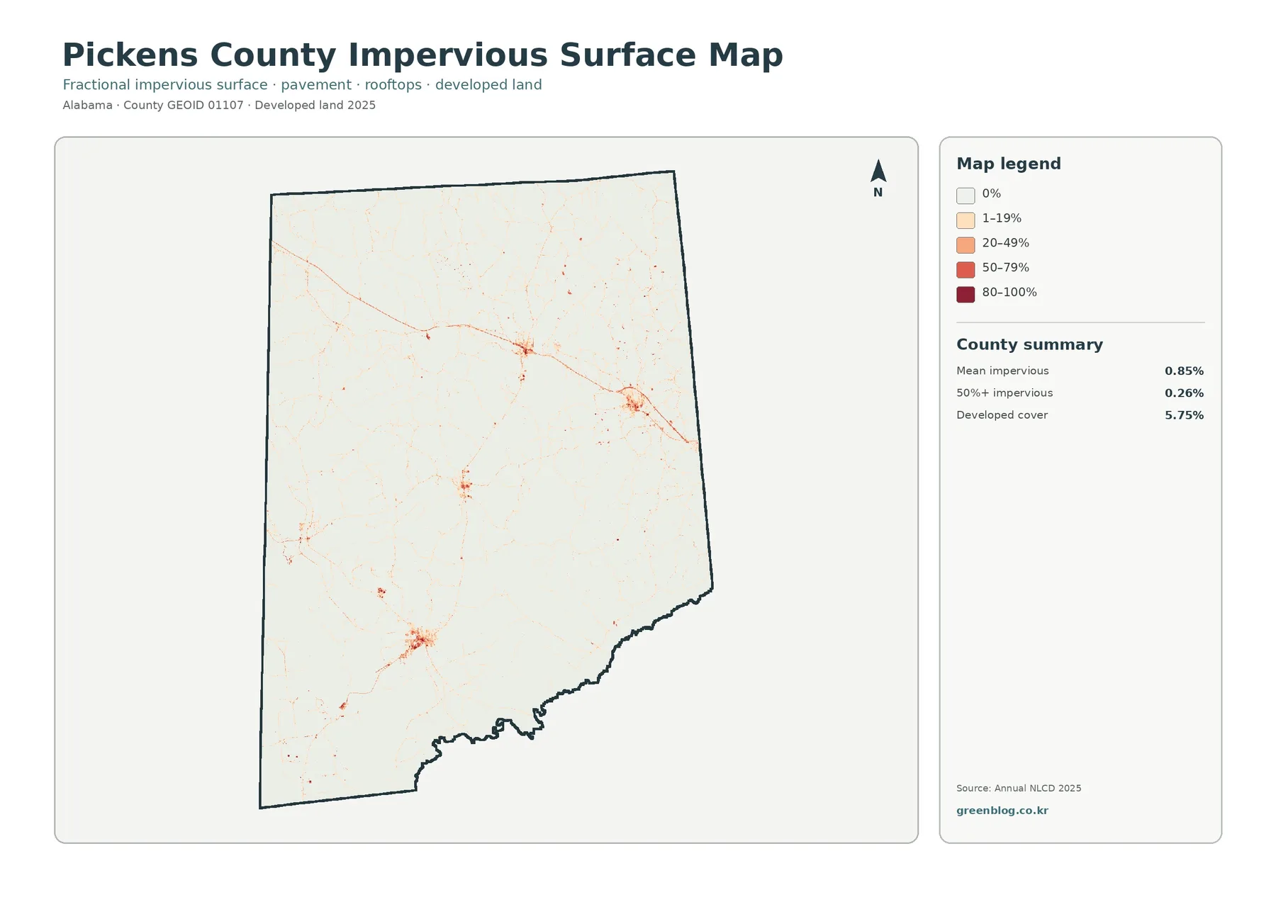 Pickens County impervious surface and developed land map