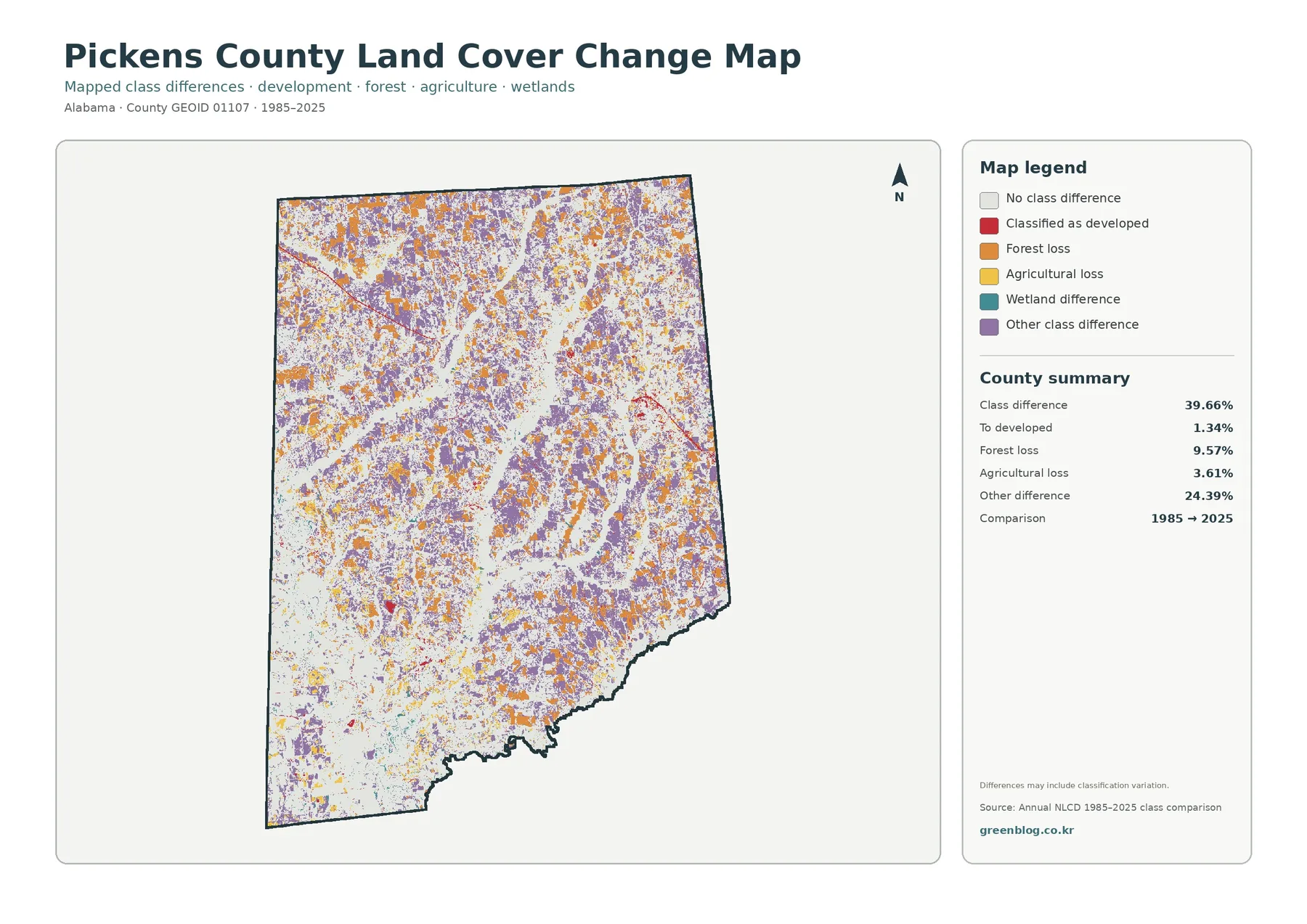 Pickens County land cover change map