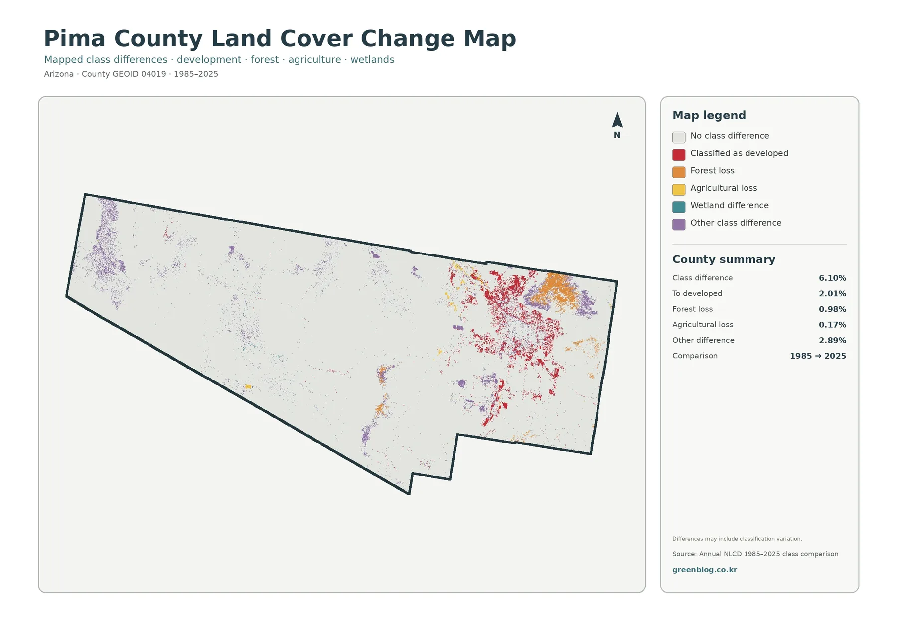 Pima County 토지 피복 변화 지도