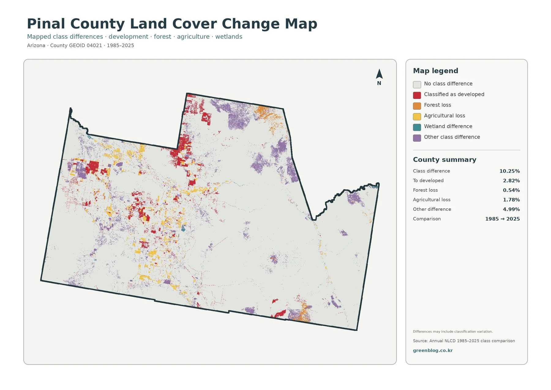 Pinal County 토지 피복 변화 지도