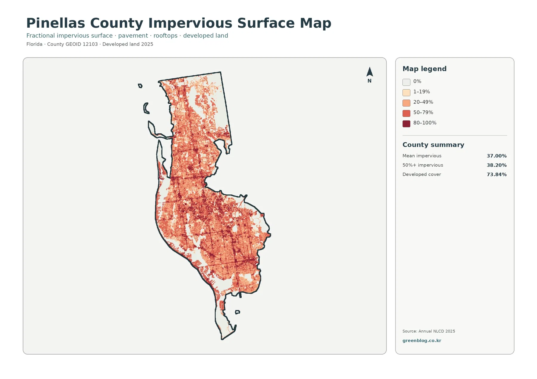 Pinellas County impervious surface and developed land map