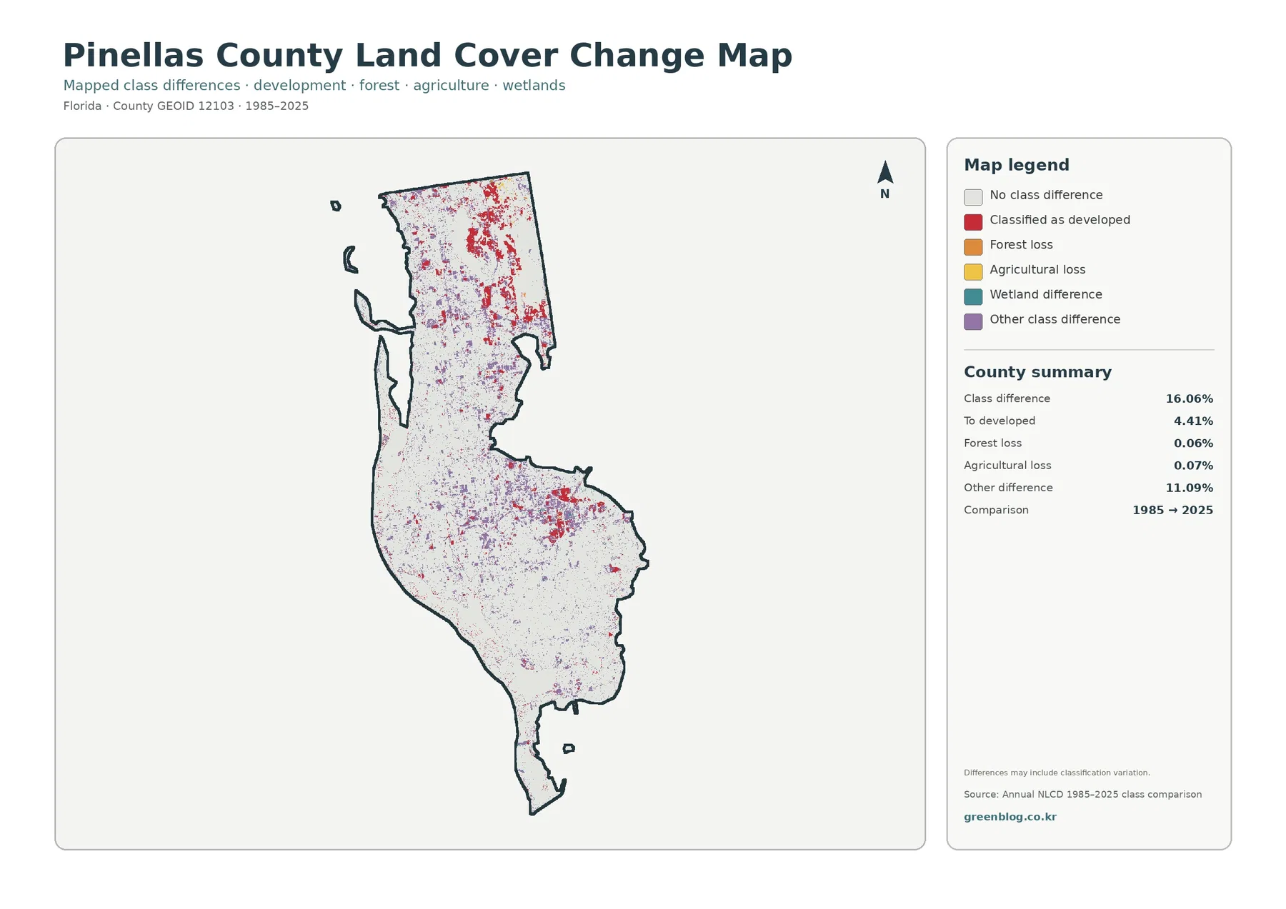 Pinellas County land cover change map