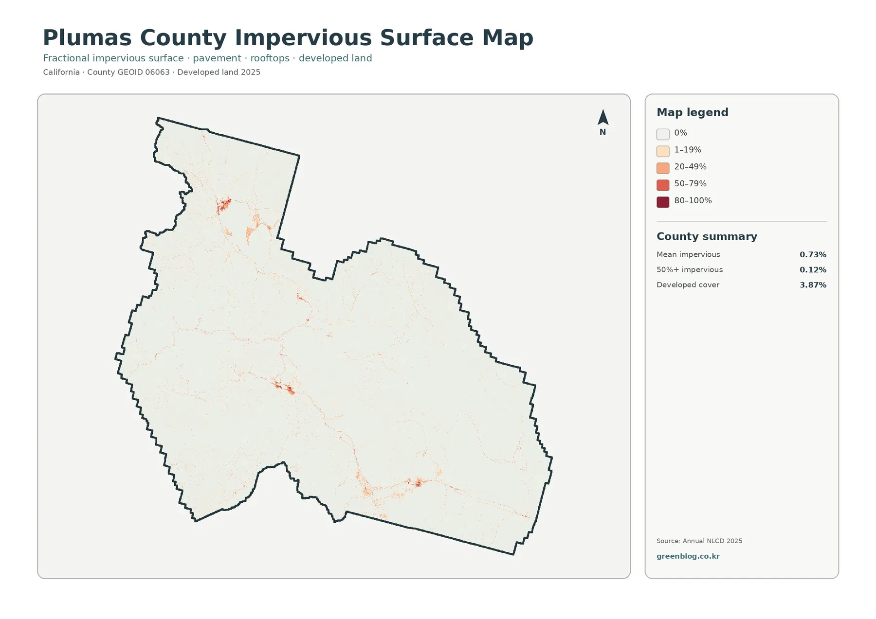 Plumas County impervious surface and developed land map