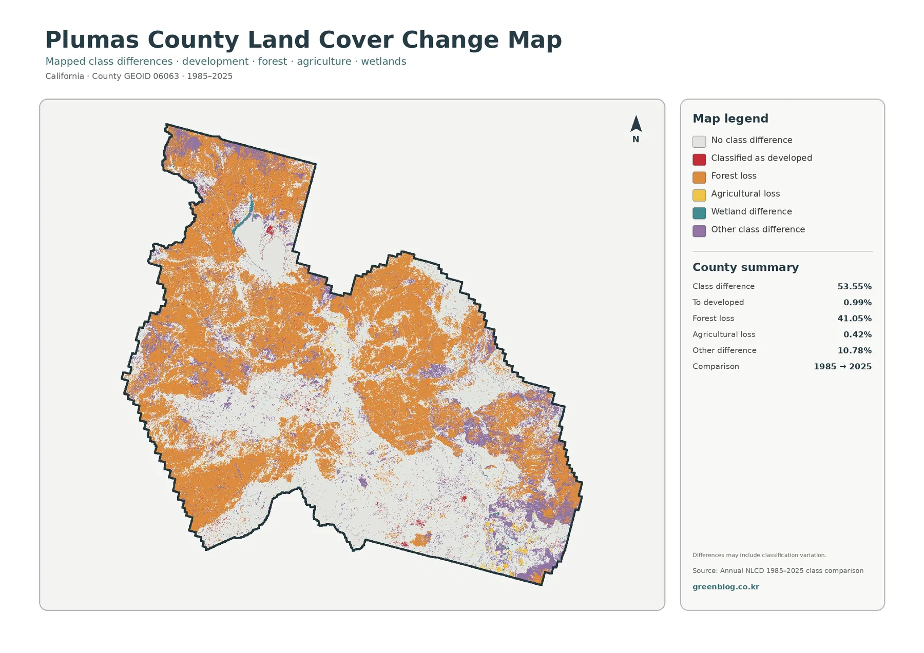 Plumas County land cover change map