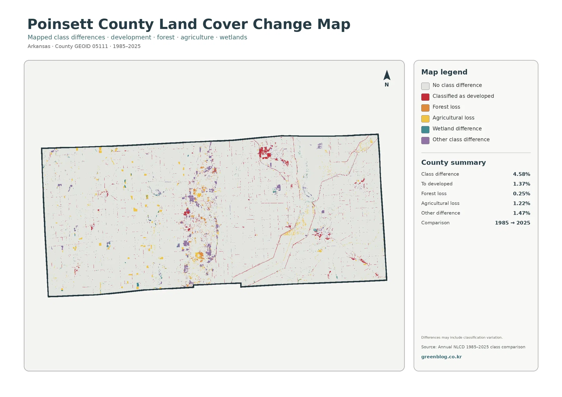 Poinsett County 토지 피복 변화 지도
